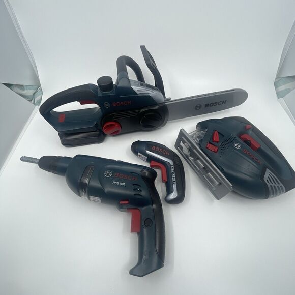 (4) Bosch Toy POWER TOOLS For Kids (Chainsaw, Drill, Saw) - Picture 1 of 5
